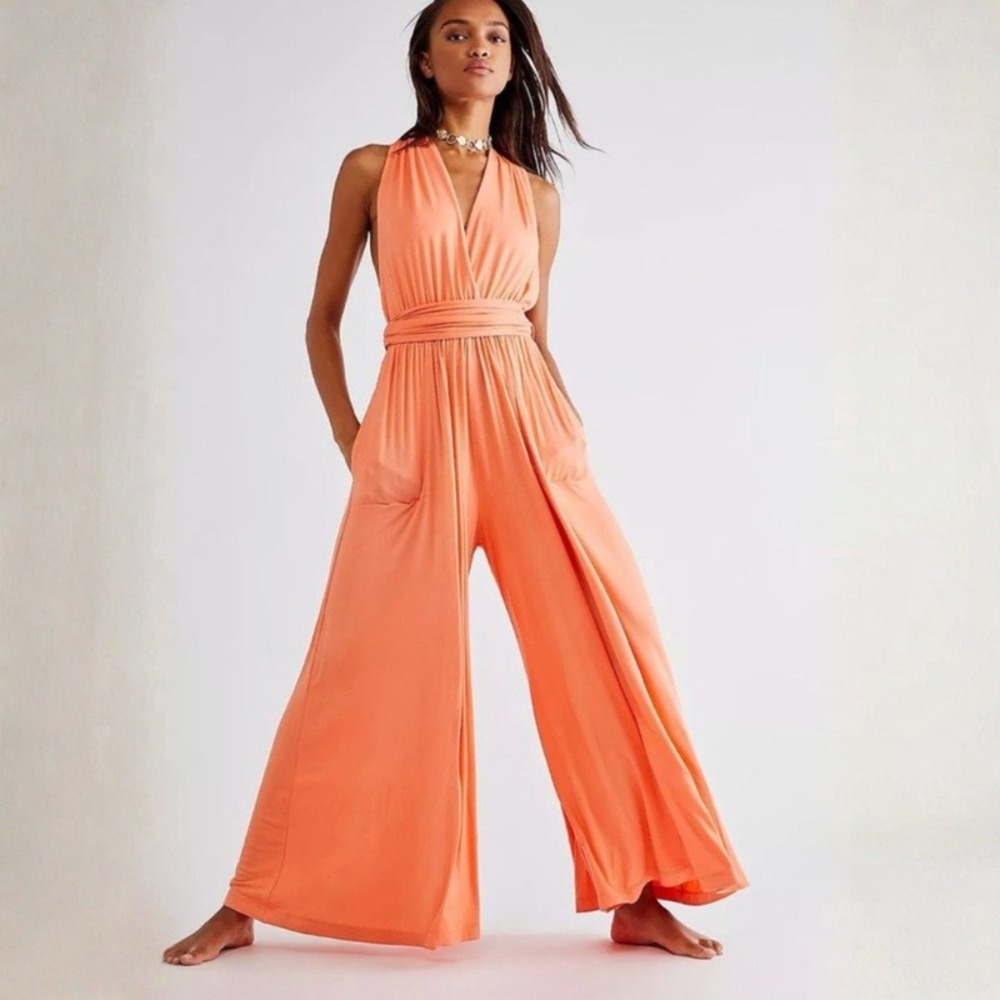 Free People Beach Dani Convertible One Piece Jumper Coral Jumpsuit Wide Leg M